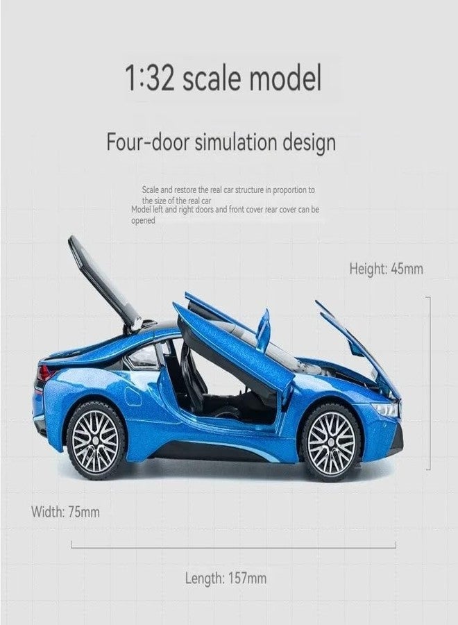 PEZYOX Scale Exclusive Alloy Metal Pull Back Die-cast Car Model with Sound Light Mini Auto Toy for Kids Metal Model Toy Car with Sound and Light (1.32 Scale B-M-W I8-White) - Image 2